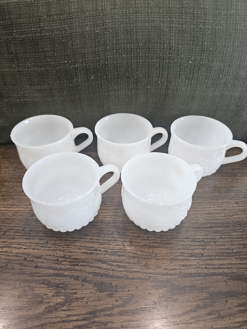 Vintage Jeannette Milk Glass Della Robbia Fruit Punch Cups - Set of 5